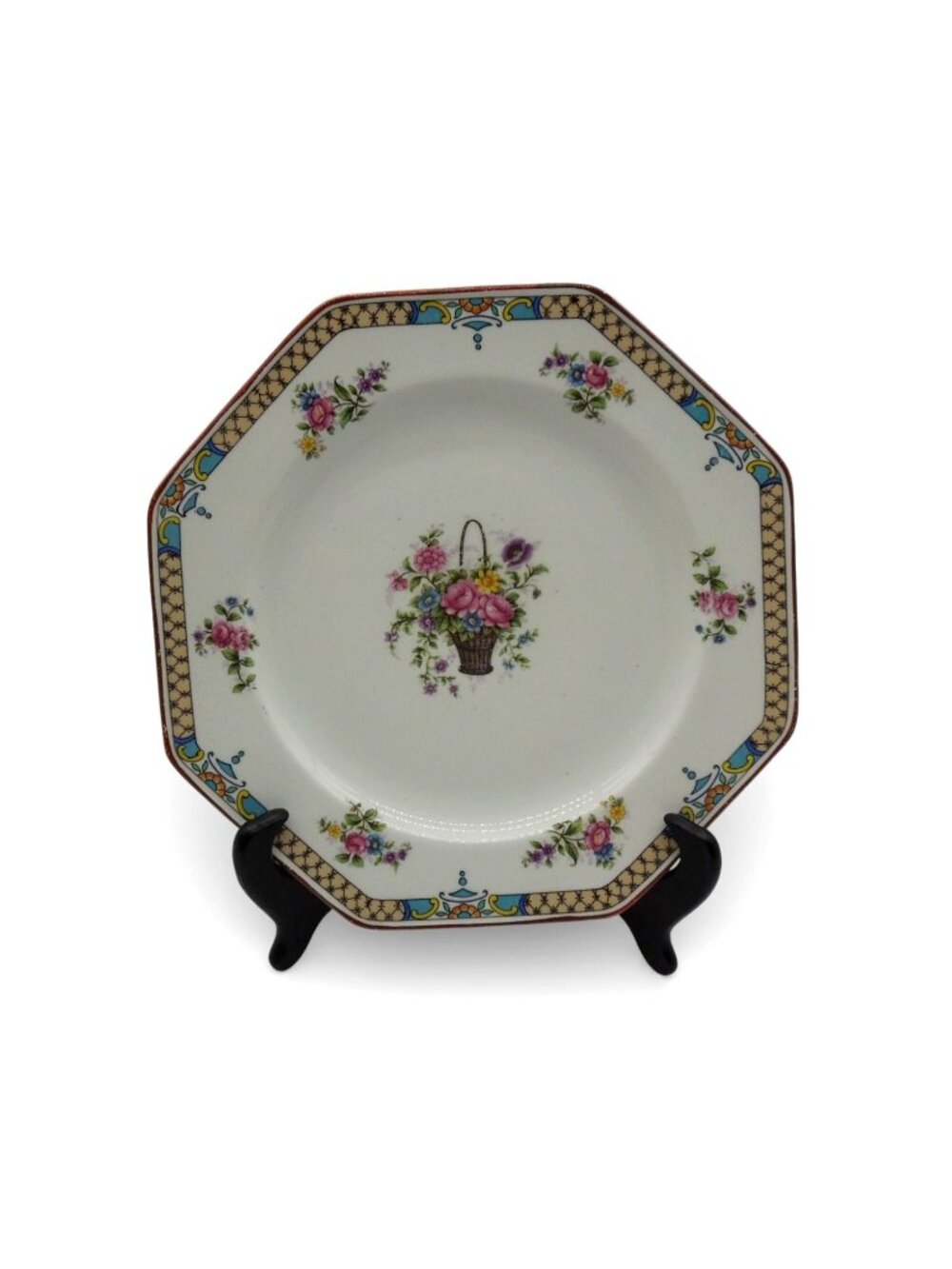 Antique Wedgwood Hampton Octagonal Floral Porcelain Plate England 9.25”